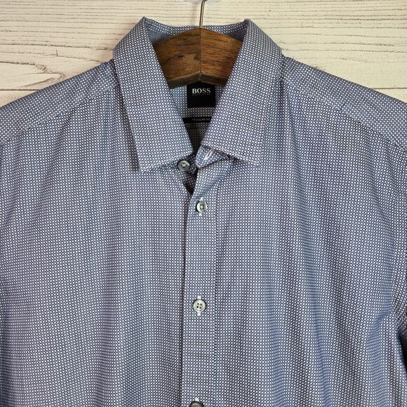 Boss Hugo Boss Geometric Mens Shirt Sz L Grey Regular Fit Button-Up Long Sleeve - Picture 2 of 10